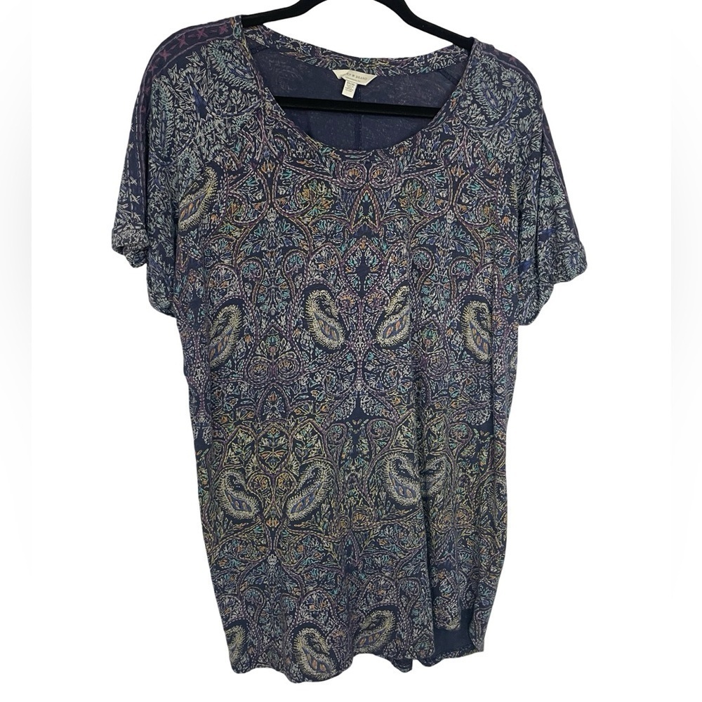 Lucky Brand Navy Multi Paisley Short Sleeve Blouse